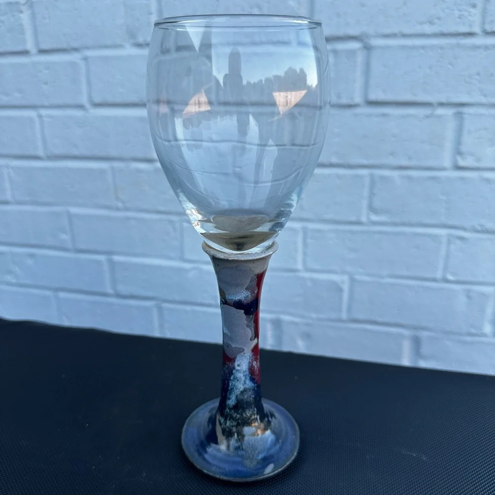Buie Pottery Gatlinburg, Tennessee Signed Stoneware Wine Glass 9” tall. Like New
